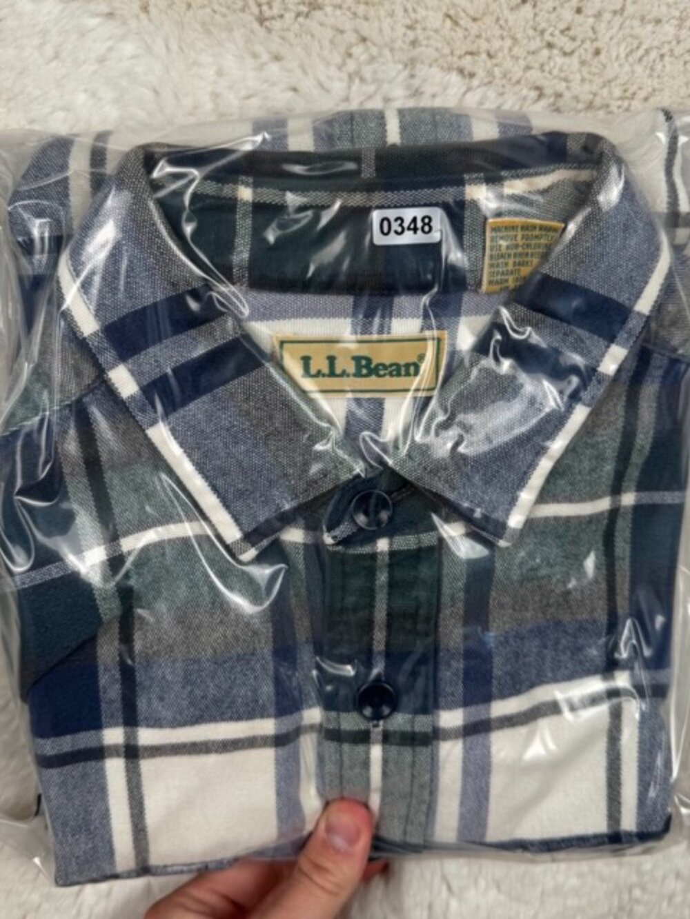 Vintage LL Bean Plaid Button Up Shirt Men's Large Jamaica Made Green Blue Cotton - Picture 7 of 7